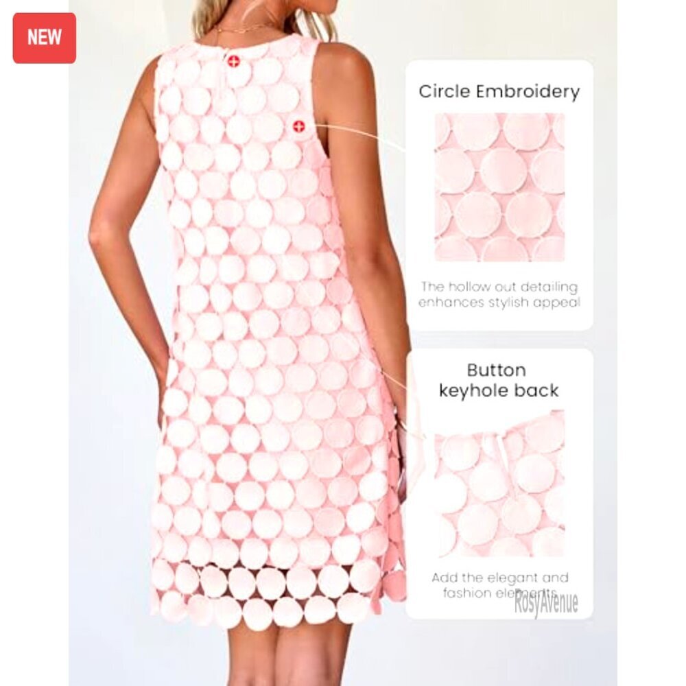 Sleeveless Mini Dress with Circle Embroidery, Hollow Out Back, Lightweight - Picture 4 of 6